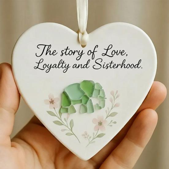 Elephant Friendship Heart Ornament Acrylic Heart-Shaped Sea Glass Friendship Decor Sea Glass Art Christmas Ornaments Gifts for Best Friends