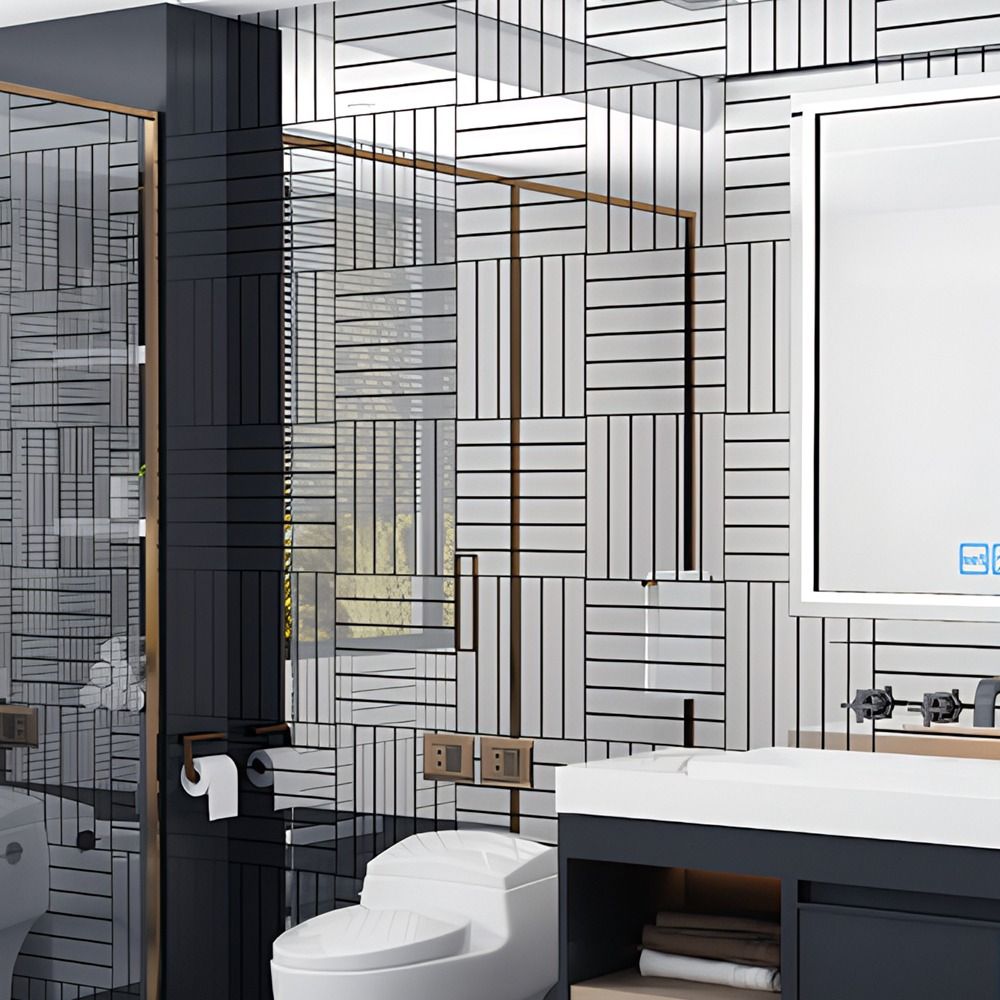 10PCS Self-Adhesive Faux Grille Mirror Wall Sticker Stripe Pattern Waterproof Mirror Wallpaper Square Shining Surface