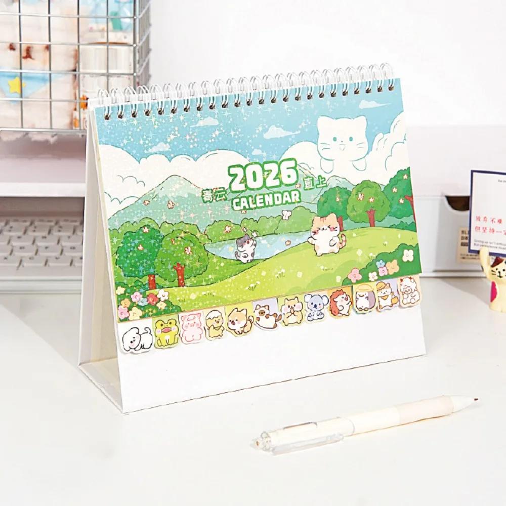 Memo Notes 2026 Desk Calendar One Month to View Cartoon Monthly Calendar Coil Binding Learning Plan Calendar Study Planning