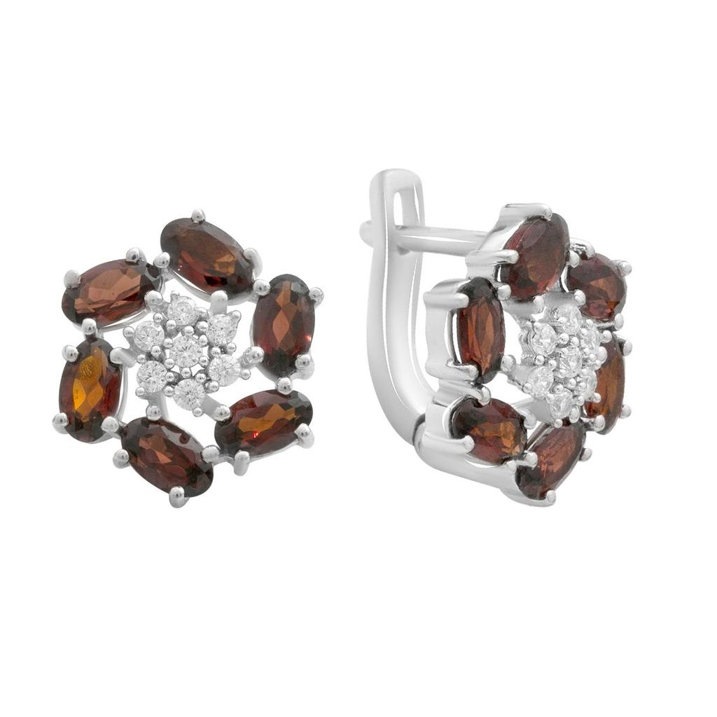 Серебряные серьги с натуральным гранатом 3.933ct, фианитами (2191452)