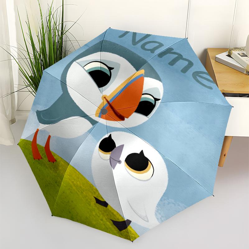 Custom Name Puffin Rock Theme Automatic Umbrella, Lightweight & Portable, 8 Rib, Perfect for Outdoor Travel, Birthdays, Christmas, Gifts.