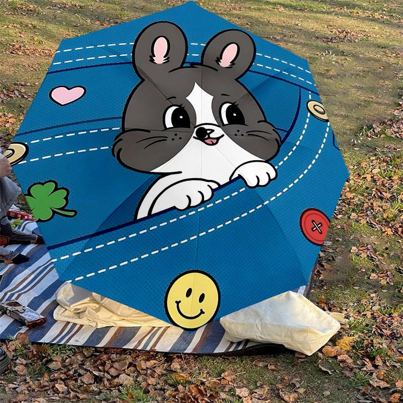 1PC rabbit button Umbrella-8-Rib Reinforced Portable Folding Travel Suitable for All Seasons Outdoor Daily Use-J325