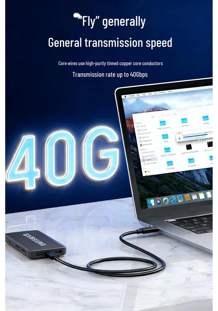 Thunderbolt 4 Data Cable: Dual Type-C, 240W Fast Charging, 40Gbps Speed, 8K Display Output.