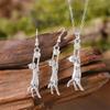 Kitten Rhinestone Necklace & Earrings Set: Unique Animal Pendant Jewelry