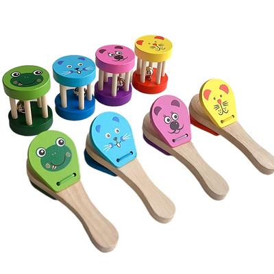 Kids Cartoon Wooden Castanets Bells Music Instruments Baby Clapper Handle Musical Instruments Toys Educational Toys For Children