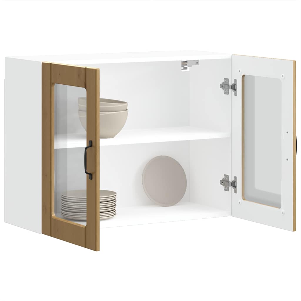 Wall Mounted Kitchen Cabinet with Glass Door Artisan Oak Wood Composite