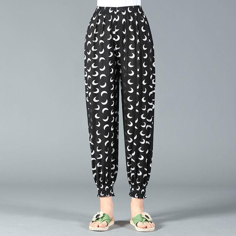 Bloomers Women's Summer Thin Section Flower Pants Large Size Loose Women's Pants Straight Nine-point Pants