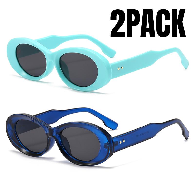 2PACK Versatile Fashion Sunglasses New Oval Frame Sun Glasses Retro Small Frame Eyeglasses Y2K Street Po Glasses Female