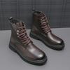 Autumn men's zipper leather boots, British style formal and casual shoes, high top leather shoes, short boots, black plus size m