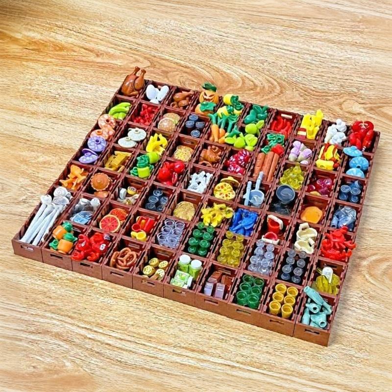 1 Set Foods And Tools Building Blocks Diy Toys Seafood Meat Vegetables Fruit Dessert Dishes Small Particle Blocks