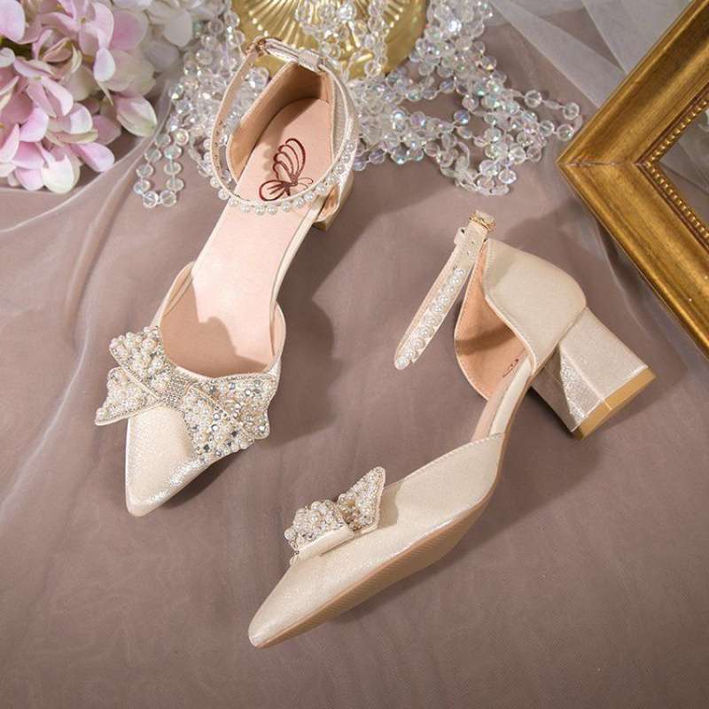 High heels women's 2025 new bridal wedding medium heel thick heel bridal skirt girl French Mary Jane single shoes women