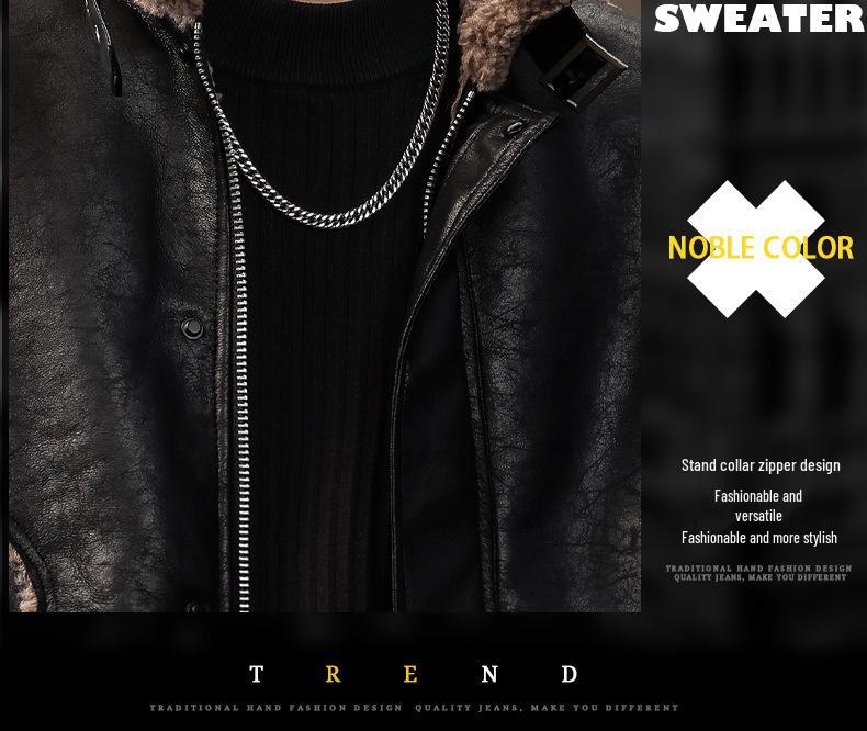 Herren Retro Leder & Pelz Baumwolljacke - Warm, Lässig, Locker geschnitten Winter Oberbekleidung