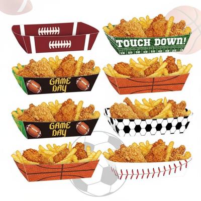 12Pcs Football Theme Paper Food Trays Paper Basketball Baseball Theme Disposable Food Boat Multifunctional Snack Tray
