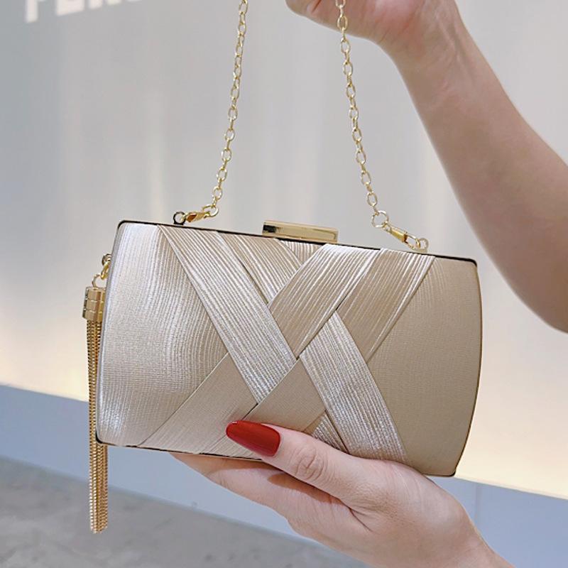 Chain Shoulder Mixed Fashion Party Wedding Handbags Purse Metal Tassel Women Evening Bags Criss-Cross Satin Clutches