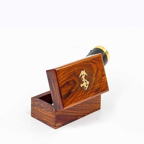 Miniature Handcrafted Brass Telescope – 15.24 Cm Handheld with Rosewood Box