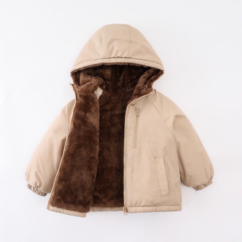 Kids Thick Cotton Padded Jacket With Hood Solid Color Warm Outerwear Toddlers Boys Girls Winter