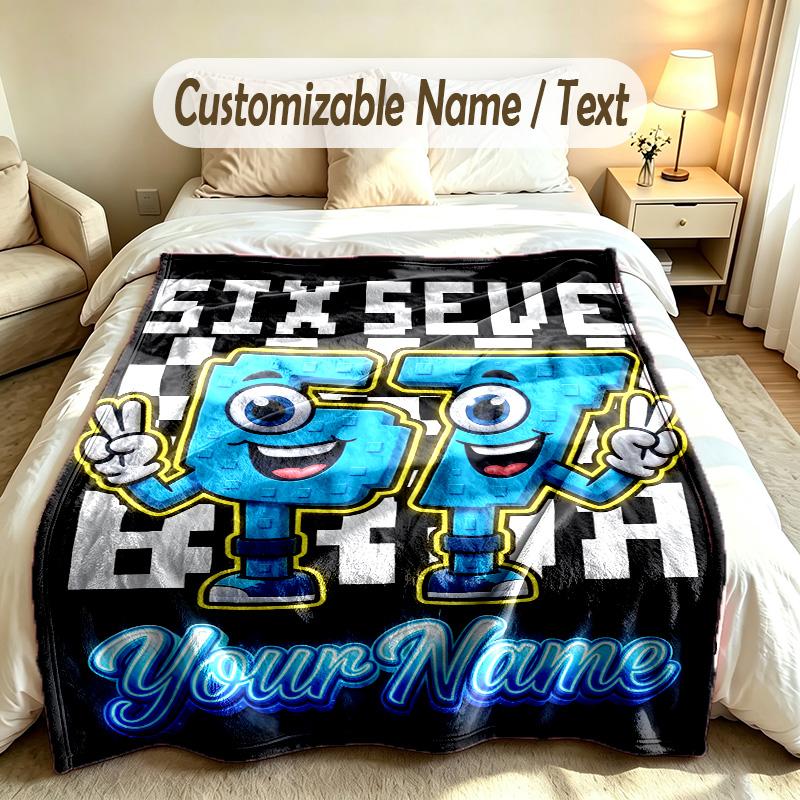 Abstract Geometric Theme Custom Blanket Personalized Name & Text Customized Soft Warm Throw Blanket Home Decor