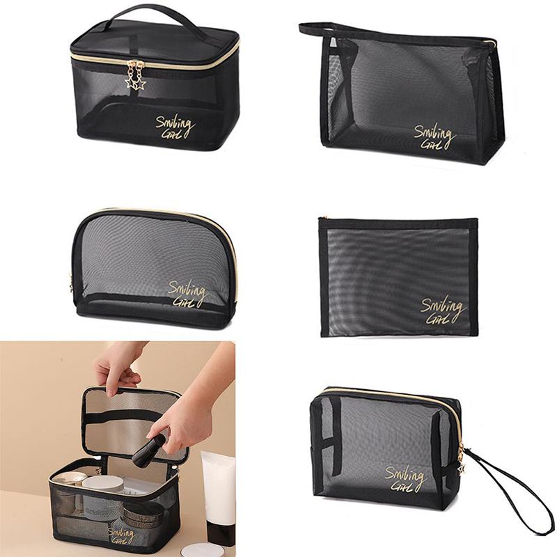 Black Mesh Cosmetic Bag Travel Convenient Toilet Bag Outdoor Travel Storage Bag Women Makeup Case Organizer Zipper Pouch