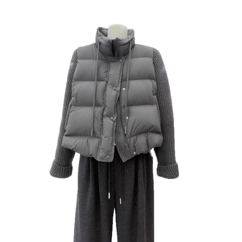 Korean% white duck down super good-looking knitted splicing stand-up neck down jacket women's winter versatile warm jacket