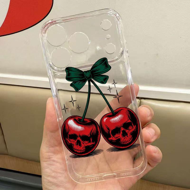 Cherry Skull Transparent Phone Case for iPhone 13, 14 Pro, 15, 16 Pro Max & 17