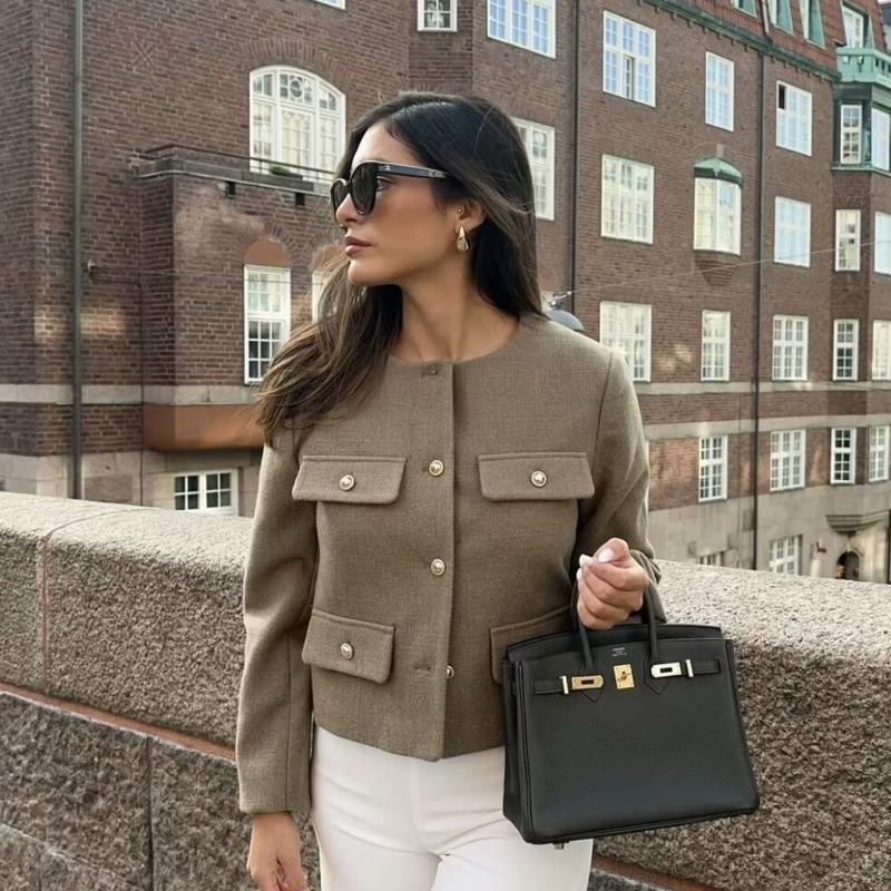 DAFIFY Women's Fashion Casual Solid Color Print Autumn Winter Long Sleeve O-Neck Jackets & Coats