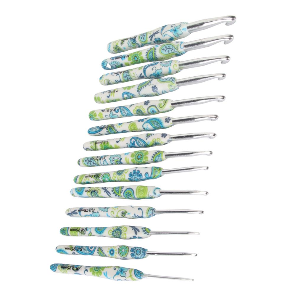 14Pcs Crochet Hook Set 2.25 to 10mm Ergonomic Handle Smoothing Aluminium Crochet Needle Set for