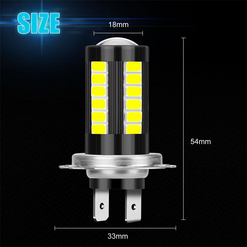 4Pcs H7 Car Led Fog Light, 5630 33 Smd Automotive Super Bright 360° Light Range Led Bulbs Decoding Reversing Light Taillight Drl