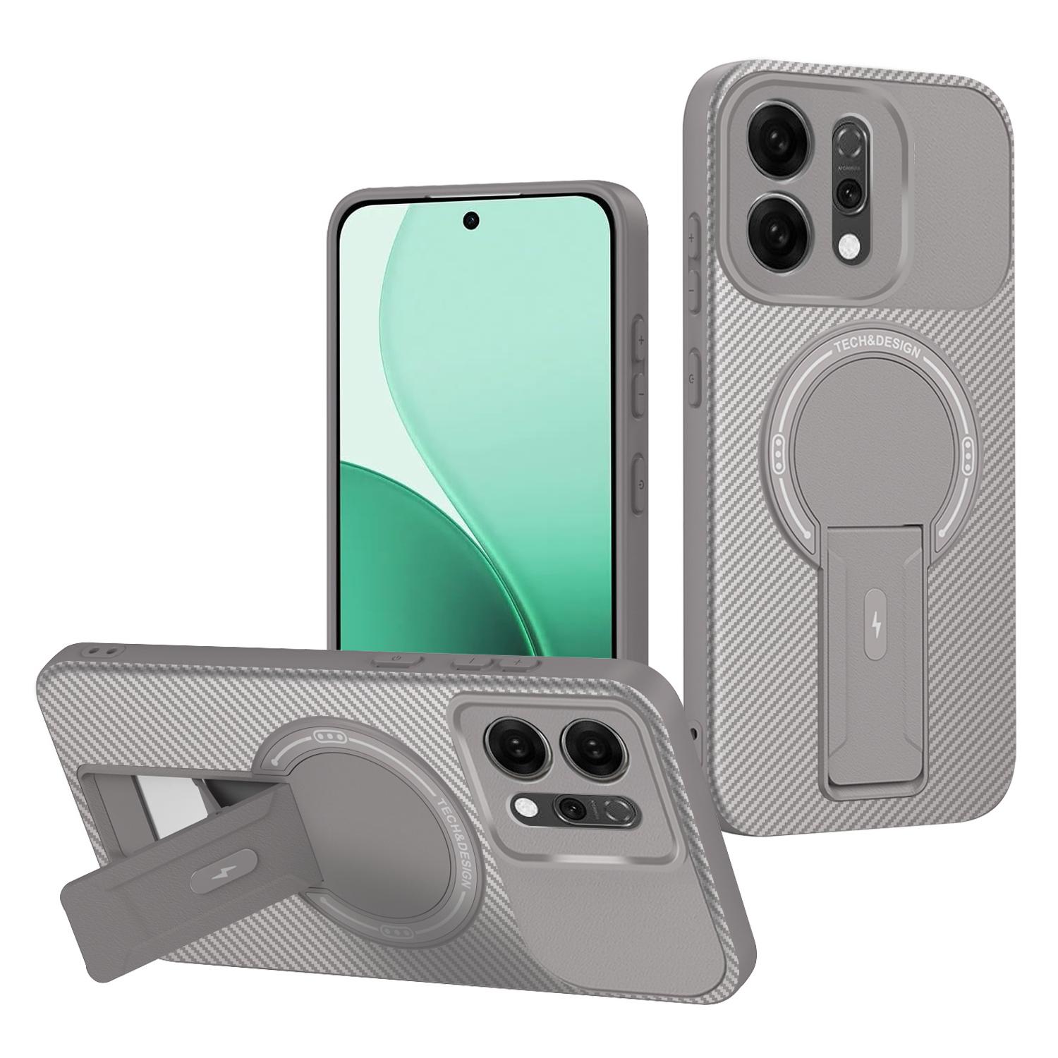 

For Oppo Reno14 5G (Global) Case Carbon Fiber Texture PC + TPU Phone Cover with Kickstand