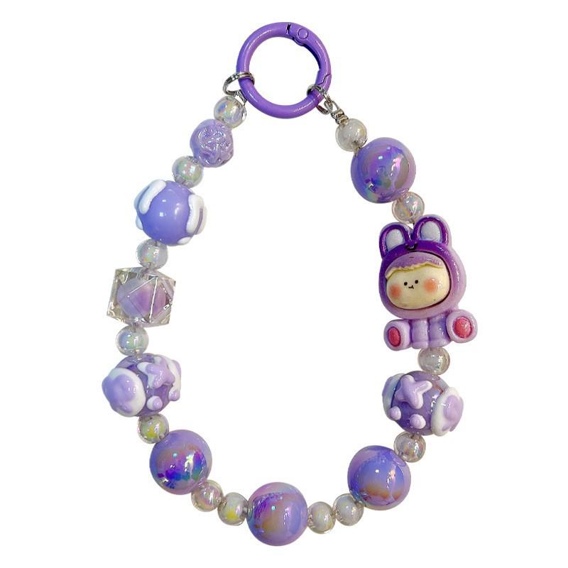 Cute Cartoon Beaded Lanyard & Wrist Strap with Keyring and Bag Charm for Little Girls