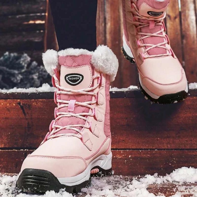 Warm Women's Boots Plush Outdoor Female Snow Boots Plus Sized Non-slip Mid-caslf Boots Lace-up Women Cotton Shoes Winter Zapatos