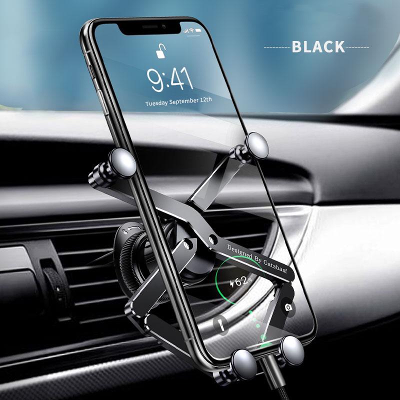 

OATSBASF Gravity Car Phone Holder Metal GPS Phone Mount Support For iPhone 13 12 Pro Max Xiaomi Redmi Car Air Vent Clip Stand чёрный