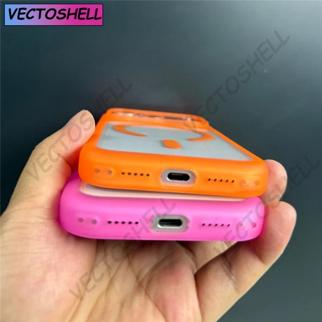 Custodia Magnetica Trasparente Colore Neon Originale Per Iphone 17air 16 16pro 15 14 pro Max Pulsante Fotocamera Tattile Per Magsafe Cover Rigida