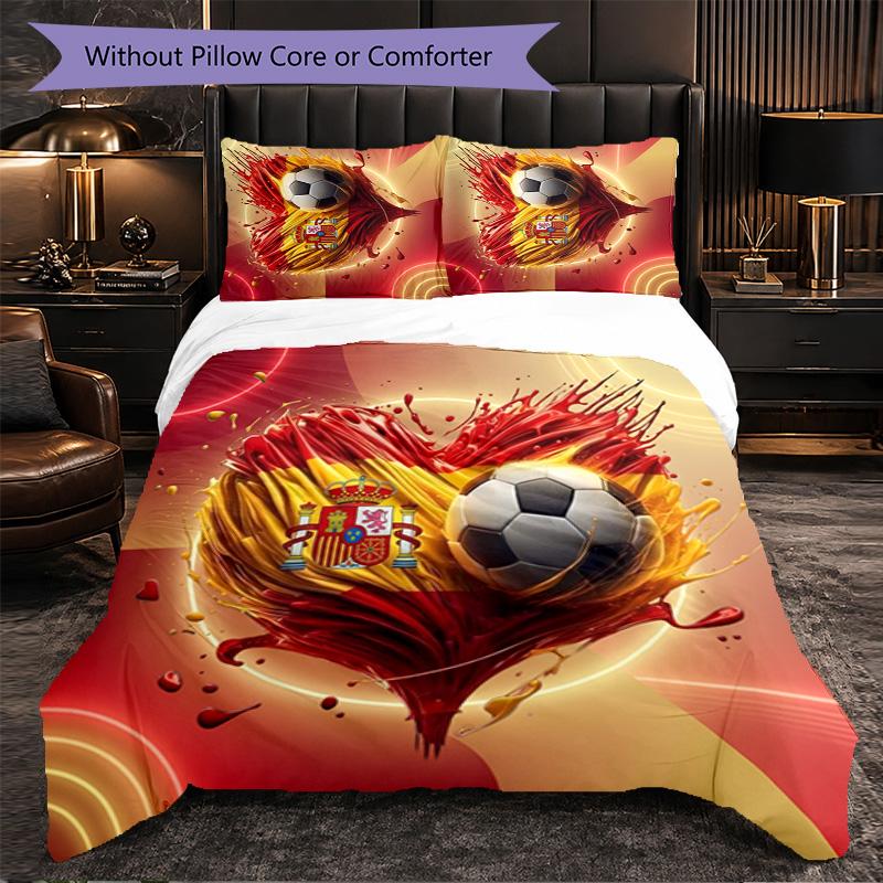 Set Lenzuola Calcio Spagna 3 Pezzi Morbida Copripiumino in Microfibra con Federe per Camera da Letto