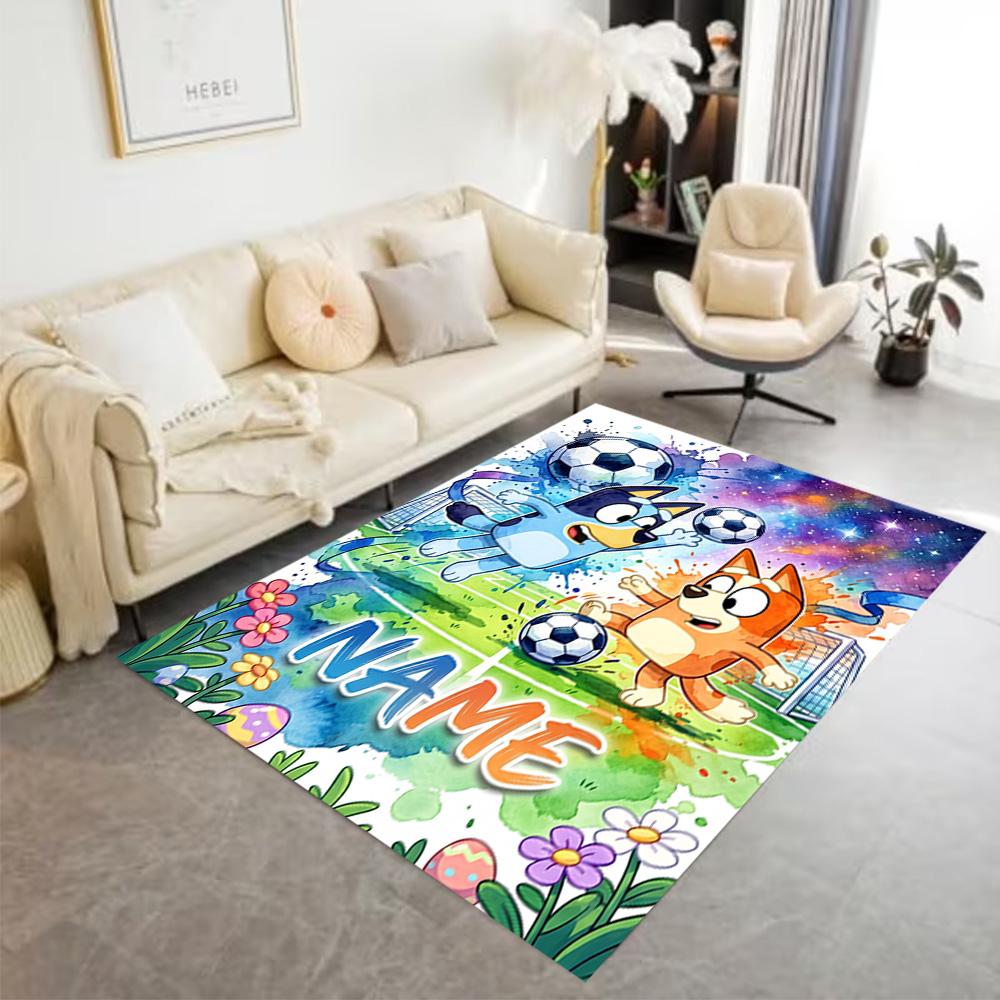 Soccer Fun Bluey Personalized Name Floor Mat Design for Bedrooms Decorate Room Outdoor Entryway Antislip Carpet Decorate Offices