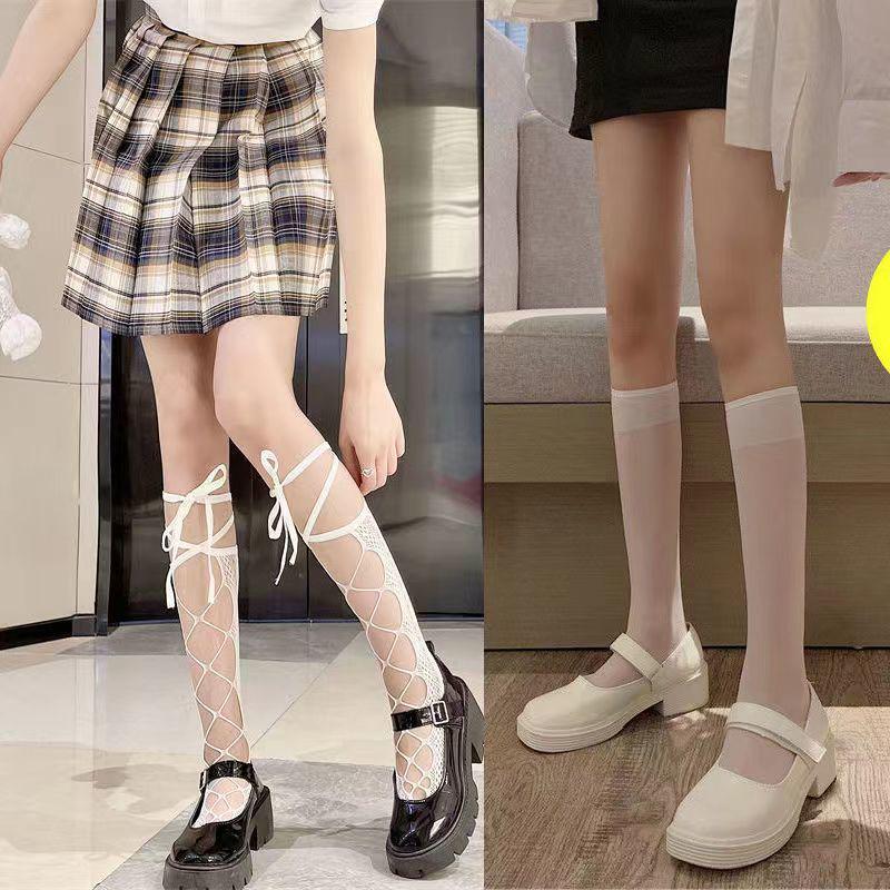 Trendy Black Silk Hollow Tube Socks - Summer Thin & Sexy Calf Design for Girls
