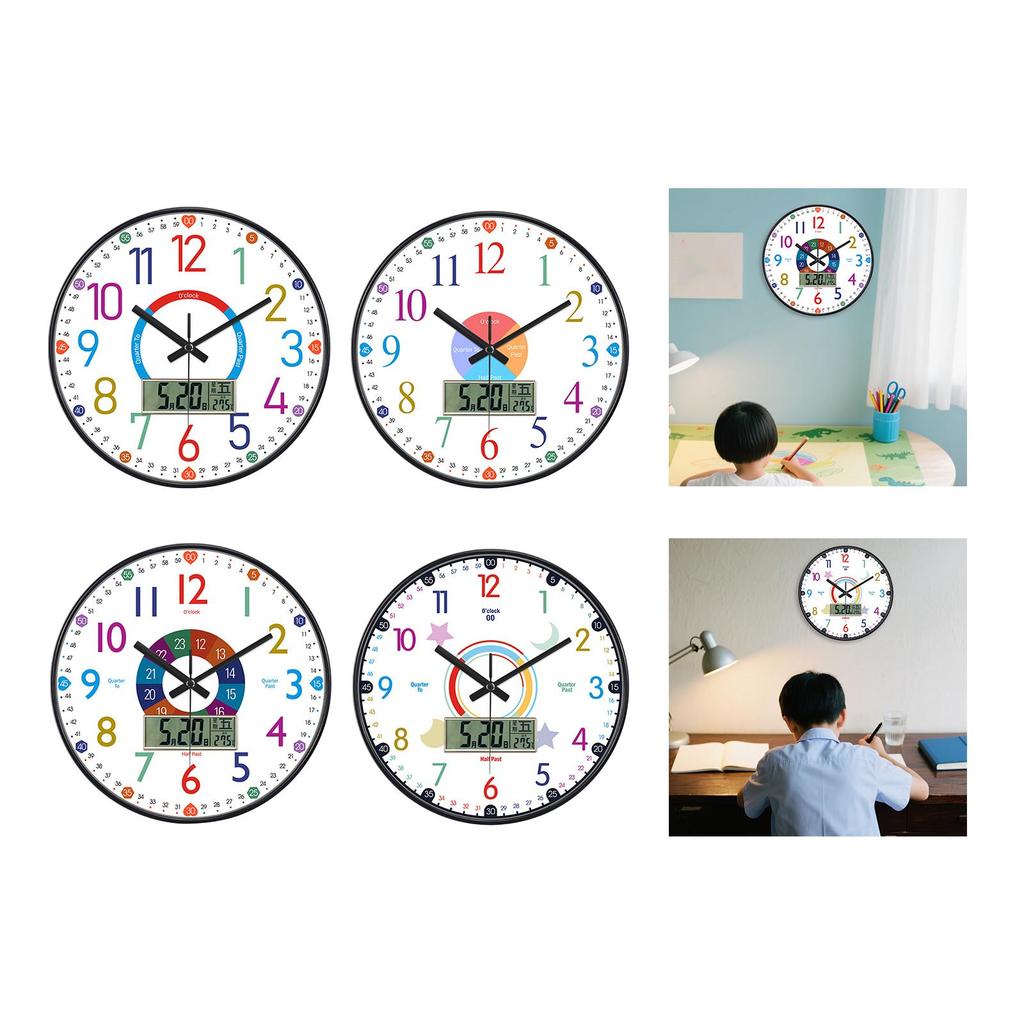 Learning Clock Round Teaching Clock for Girls Boys Room School Stylish Decor
