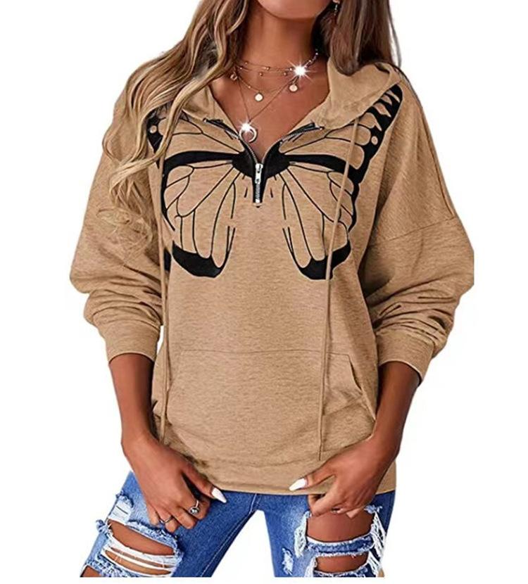 Casual Hooded Long Sleeve Zip Pullover Digitally Printed Womens Sweatshirt Trendy Style Comfortable Loose Fit for Daily & Casual Wear