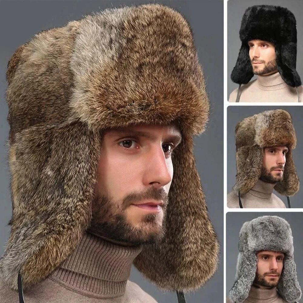 Soft Faux Rabbit Fur Hat Winter Warm Winter Russian Fur Hat New Ear Flap Hat