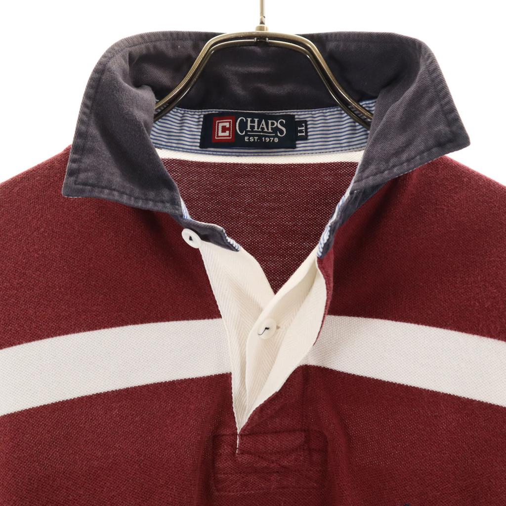 Chaps Border Pattern Short Sleeve Polo Shirt LL Bordeaux Kanoko Hiyoku Men's Used