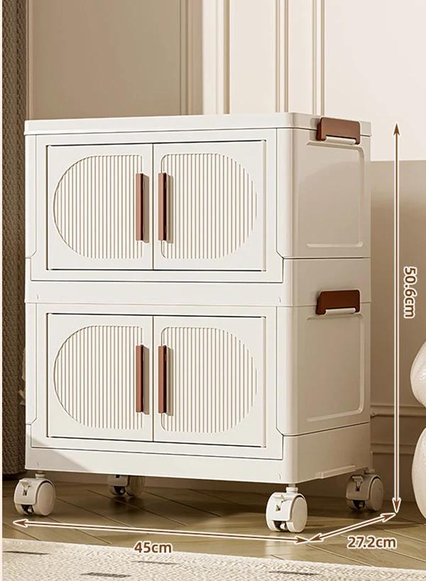 Folding Storage Box Storage Cabinet With Wheels Multifunctional Box With Pulley Household Sorting Wardrobe Organizer Container