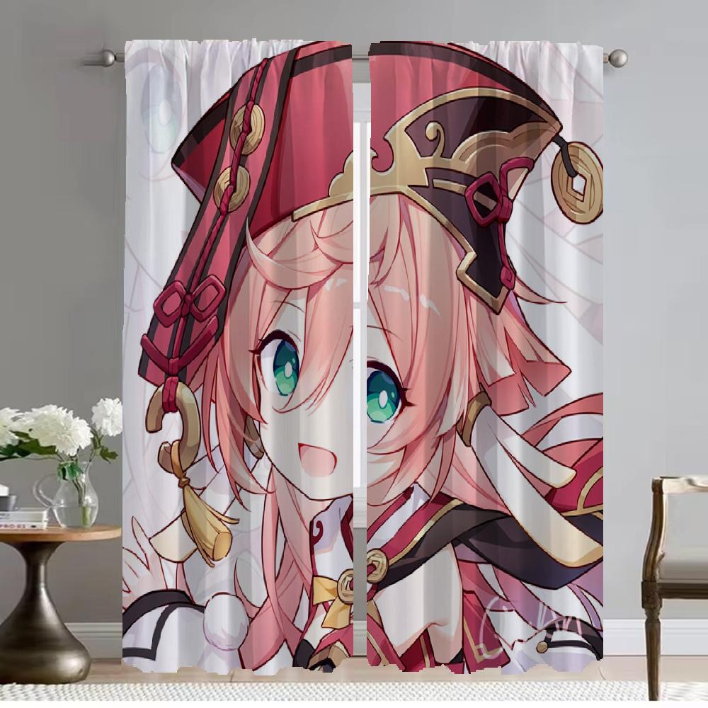Curtains Child Room Genshin Impact Blackout Curtain for Room 2 Panel Partition Tulle for Bedroom Shades Home Interior Curtains