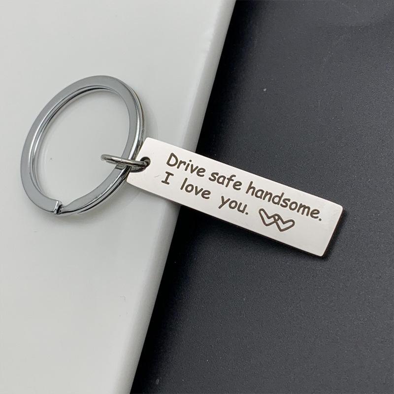 Drive Safe Stainless Steel Keychain Romantic Safety Reminder Stylish Car Key Pendant Practical Gift for Him