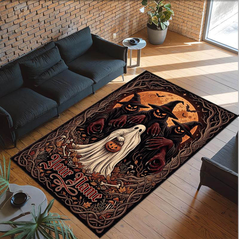 Halloween Theme Crystal Velvet Floor Rug Personalized Custom Name Text Warm Carpet Home Decoration