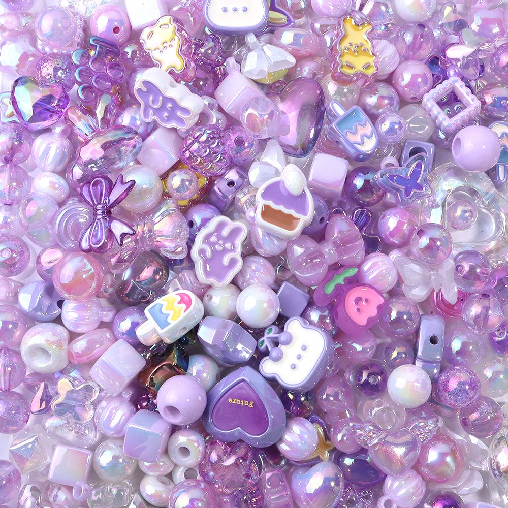 45g/Bag Mixed Shape Acrylic Beads Same Color Series UV Color Plated Loose Bead for Handmade Bracelets Necklace Key Phone Lanyard