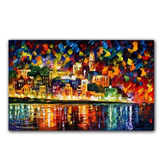 World Famous Street Scenery Canvas s Night Scene Canvas Picture European Oil Print for Living Room Wall Decor
