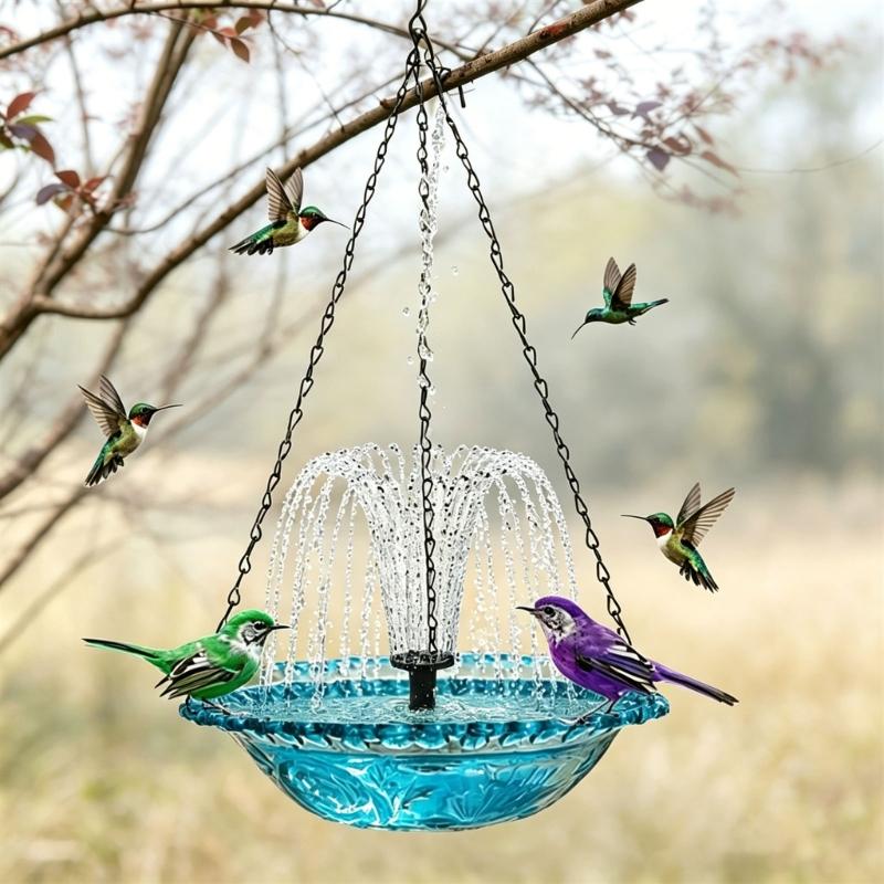 Solar Bird Baths Hangable Shower Bowl Solar Fountain For Bird Bath With Water Pumping Birdbath For Outdoor Garden