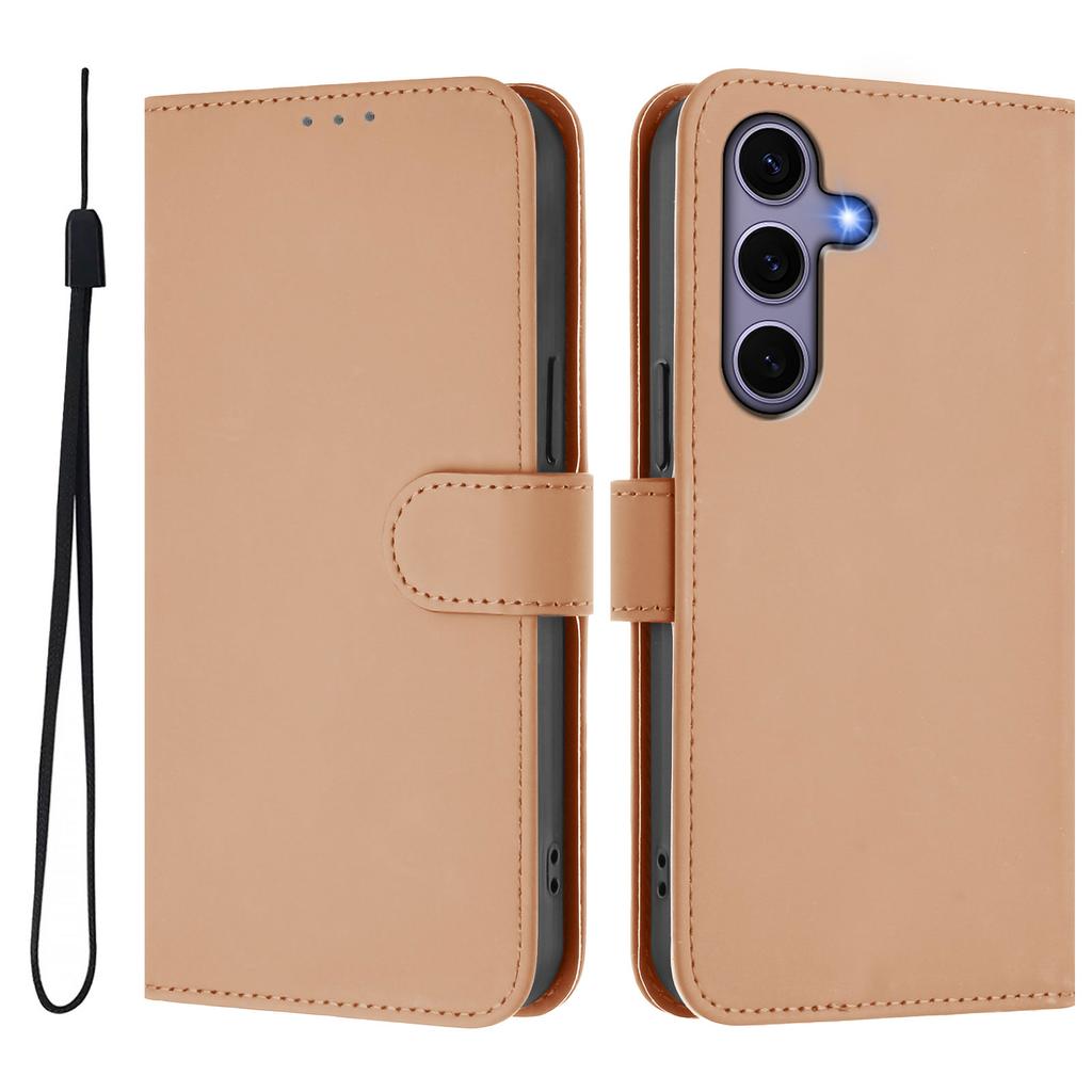 For Samsung Galaxy S24/Galaxy S25 Case Solid Color Wallet Leather Phone Cover with Strap