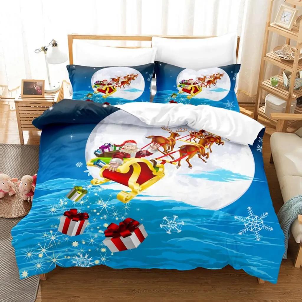 Christmas Duvet Cover Set Santa Claus Elk Children Bedding Set Holiday Gifts for Bedroom Decoration Queen King Full Size