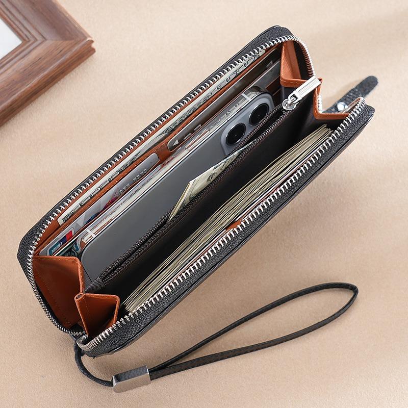 New Men's Wallet Long Leather Zipper Wallet First Layer Cowhide Business Clutch Bag Large Capacity Wallet