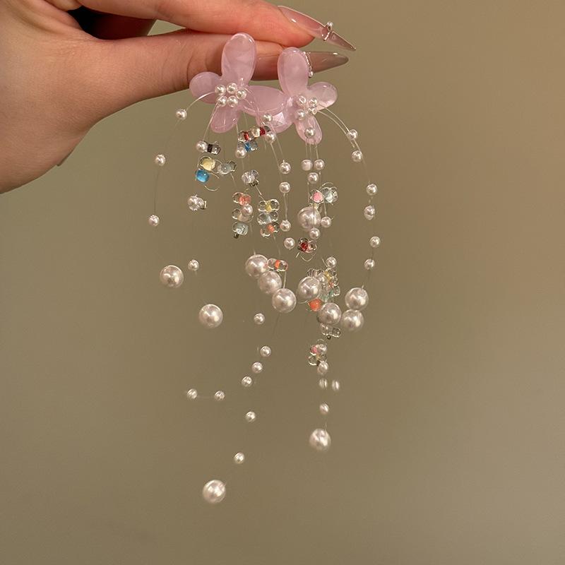 

Серьги с бахромой из жемчуга и цветов, супер фееричные, темпераментные, универсальные, нишевые, модные женские серьги